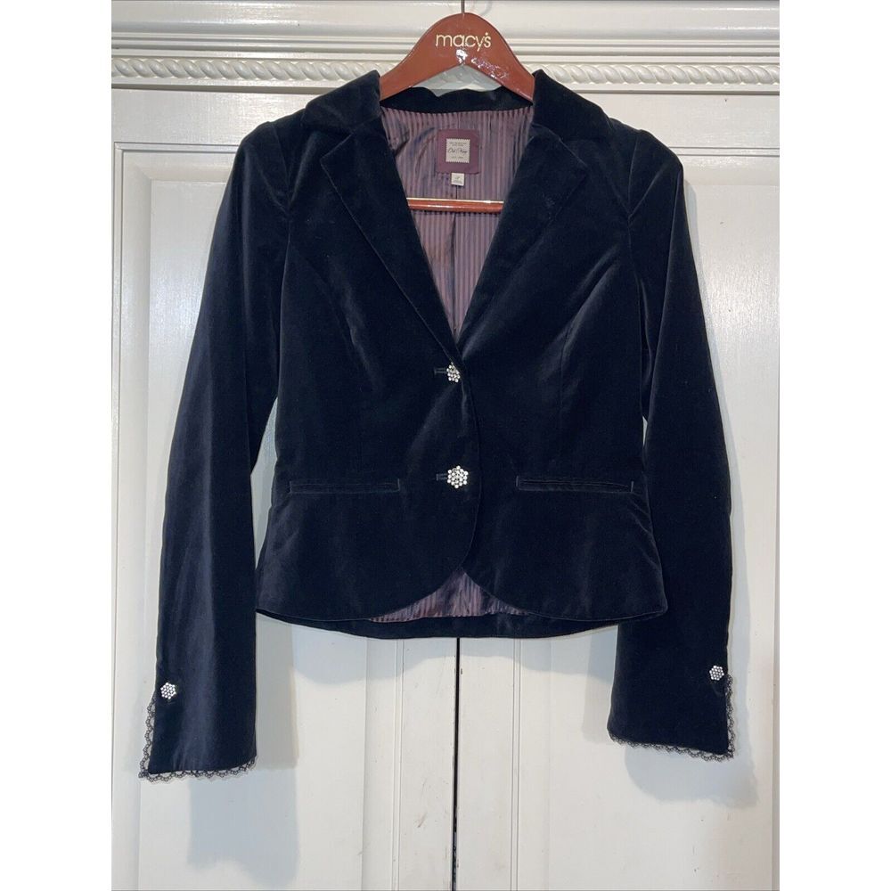 Old Navy Jacket Women Small Black Velour Rhinestone Buttons Holidays Party